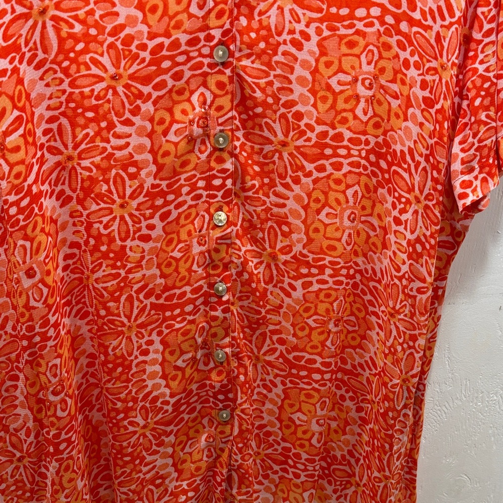 Avenue Feminine Sheer Floral Embellished Button-Down Short-Sleeve Blouse 18/ 20 - Picture 4 of 11